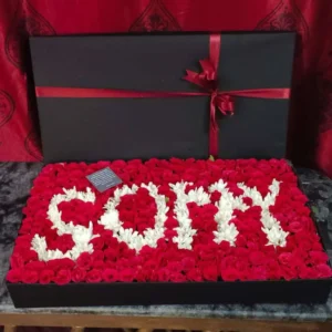 Sorry Box – XXL Red Rose Box with 'SORRY' in White Flowers & Balloons