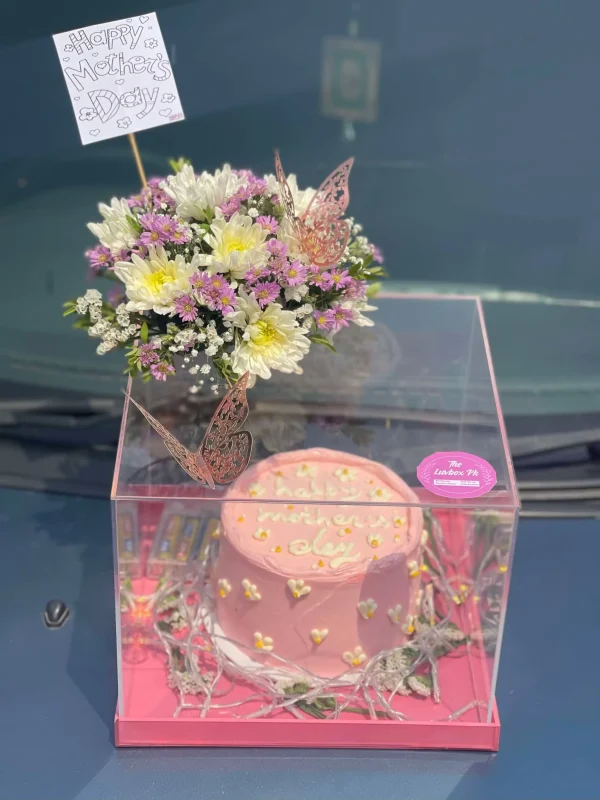Luxury acrylic Mother’s Day gift box with cake – The LuvBox PK, gift shop in Islamabad