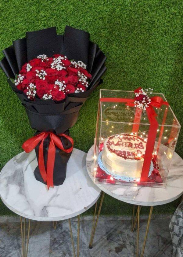 The LuvBox PK – Acrylic Flower & Cake Combo | Gift Shop Islamabad