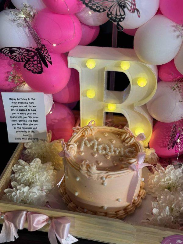 The LuvBox PK – Wooden Tray with Balloon Arch, LED Letter, Custom Cake & Flowers | Gift Shop Islamabad - Image 2