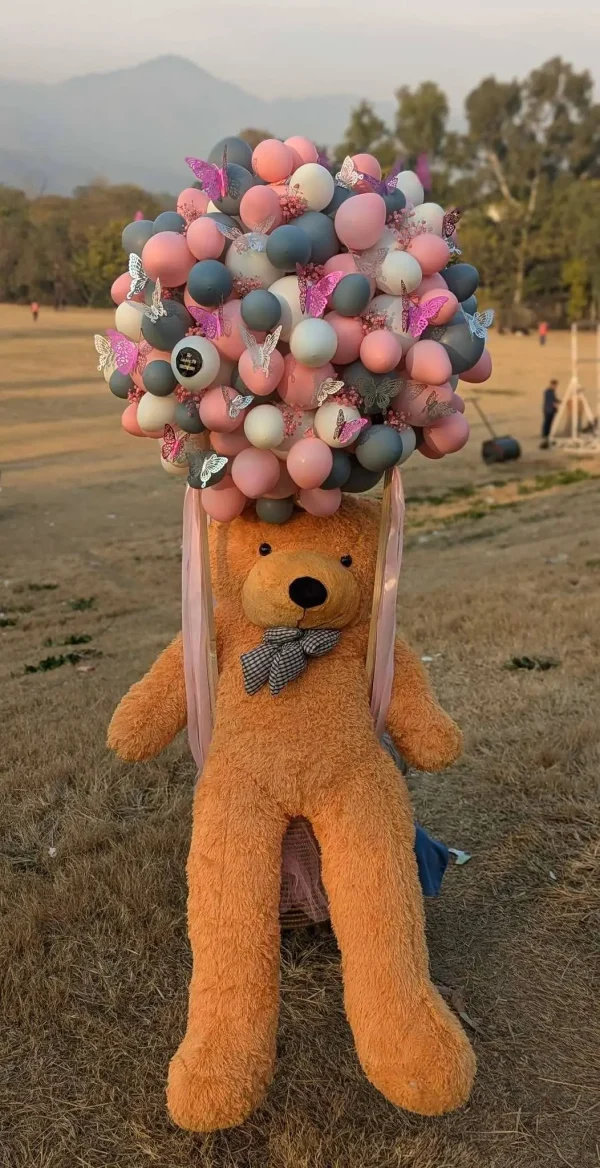 Teddy Surprise Balloon Basket – 4 Ft Teddy in Luxe Balloon Decor | The LuvBox PK - Image 2