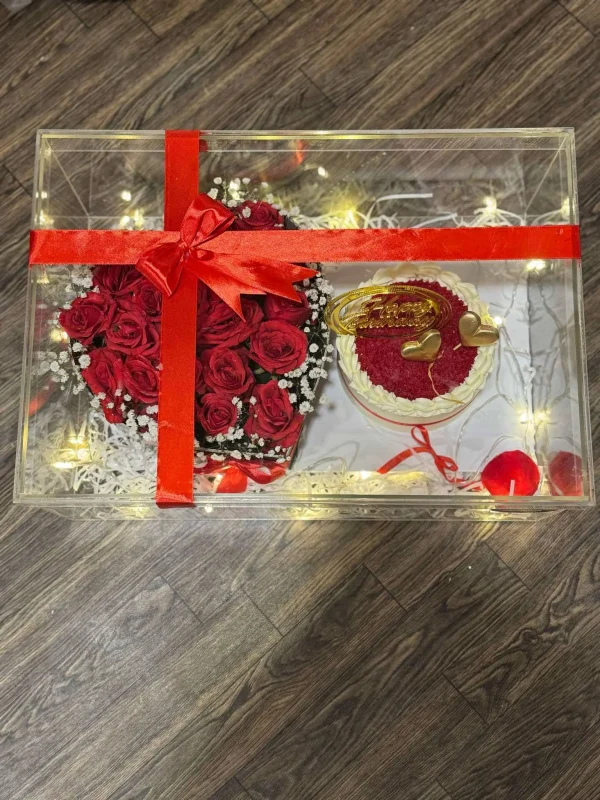 Eternal Elegance Anniversary Box – Luxury Acrylic Cake & Flower Combo | The LuvBox PK | Gift Shop Islamabad - Image 2