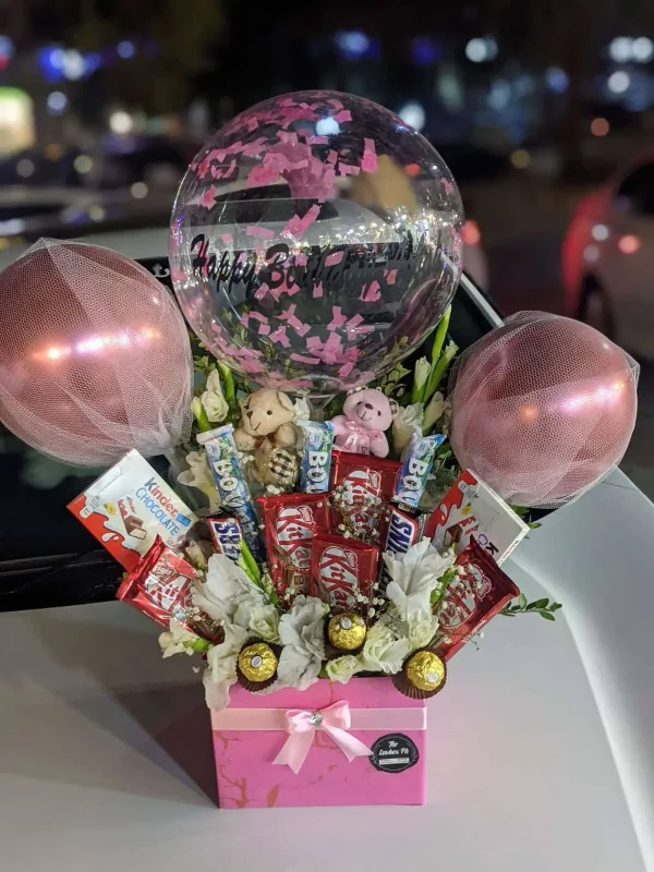 The LuvBox PK It’s a Girl balloon gift box with chocolates – perfect newborn gift for baby girl