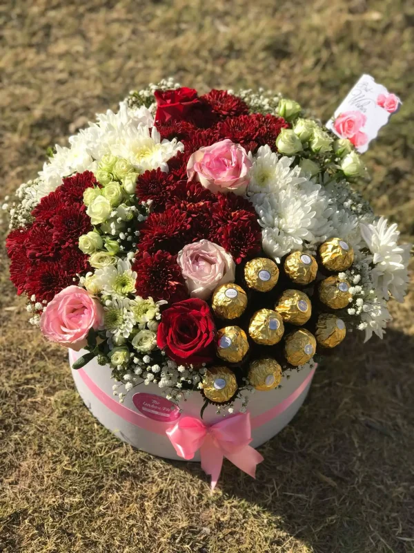 Luxury floral box with Ferrero Rochers and imported roses – Gift shop in Islamabad