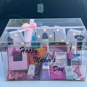 Mother’s Day Luxury Acrylic Box with Perfume and Skincare | Gift Shop Islamabad | Gift Shop Islamabad