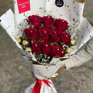 Elegant red rose bouquet – Love’s Embrace by Gift Shop Islamabad, flower delivery in Islamabad