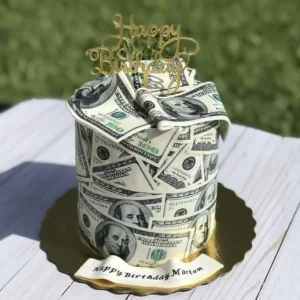 Custom fondant cake with edible dollar design for men – order in Islamabad from Gift Shop Islamabad.