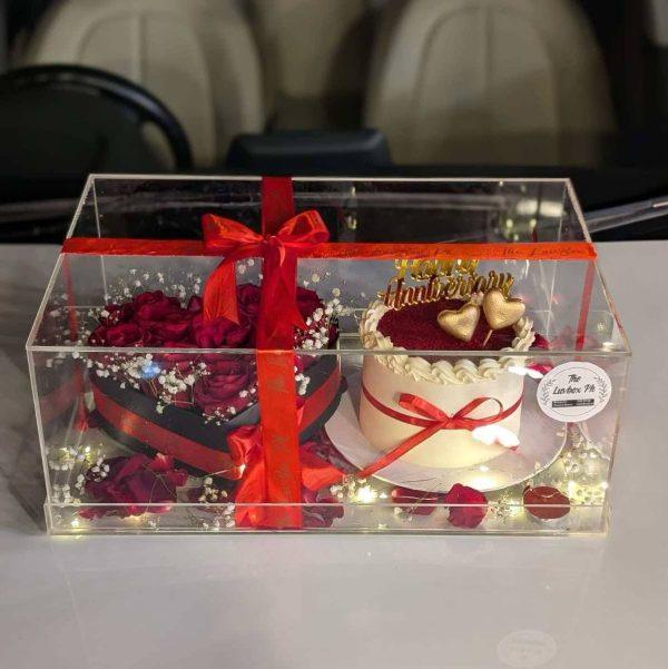 Luxury acrylic anniversary cake and flower box combo – The LuvBox PK, Islamabad