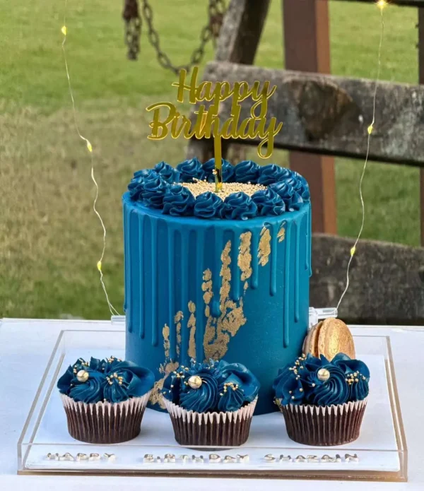Blue Luxe Birthday Cake Box – Luxury Customized Cake with Cupcakes | Gift Shop Islamabad - Image 2