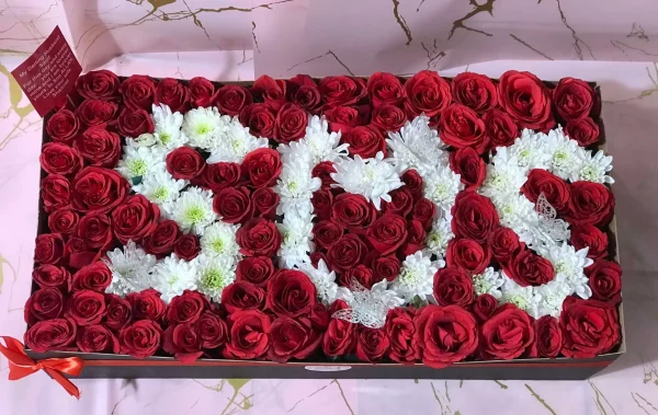 Letters of Love – 200 Roses Box with Chrysanthemum Lettering | Luxury Gift Shop Islamabad - Image 2