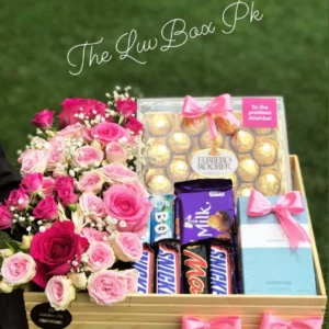 Mother’s Day gift box with branded perfume, chocolates, and fresh flowers – gift shop in Islamabad