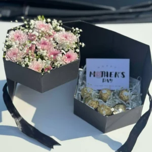 Mother’s Day gift box with fresh flowers and Ferrero Rocher chocolates – gift shop in Islamabad