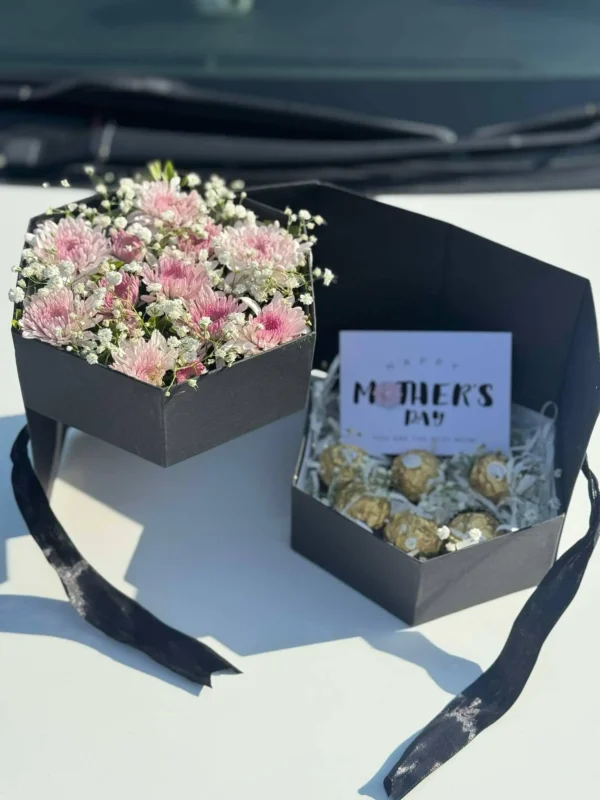 Mother’s Day gift box with fresh flowers and Ferrero Rocher chocolates – gift shop in Islamabad